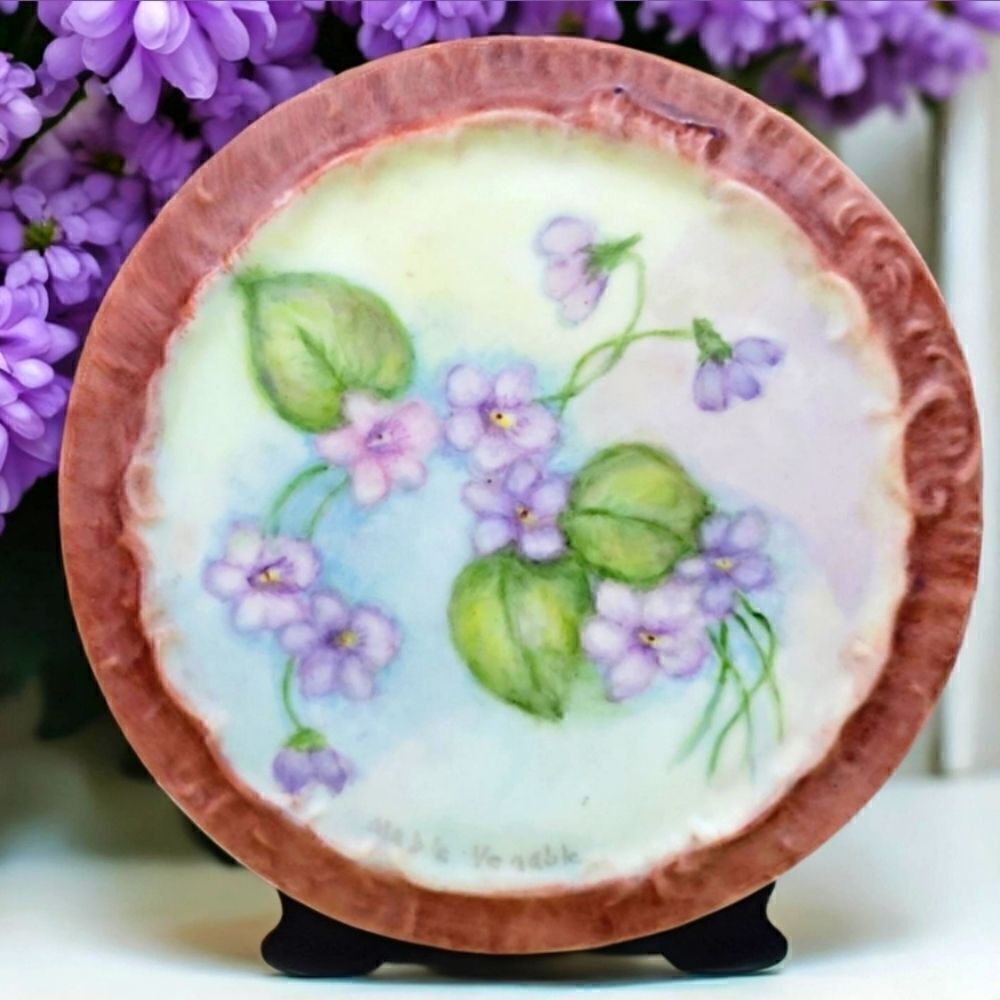Antique Handpainted Rosenthal Floral Violets Display Porcelain Home Decor Piece